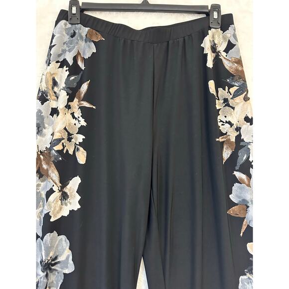 Susan Graver Floral Black Palazzo Pants LP Large Petite - Picture 3 of 8